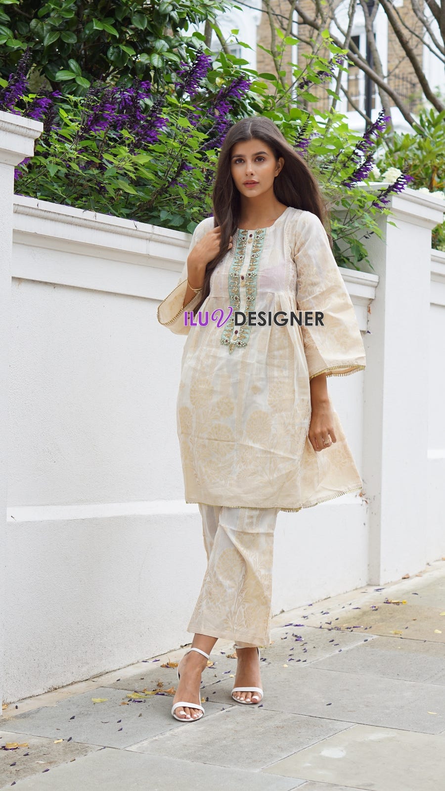 Hand Embroidered Neckline Dress by Sakeena Hasan