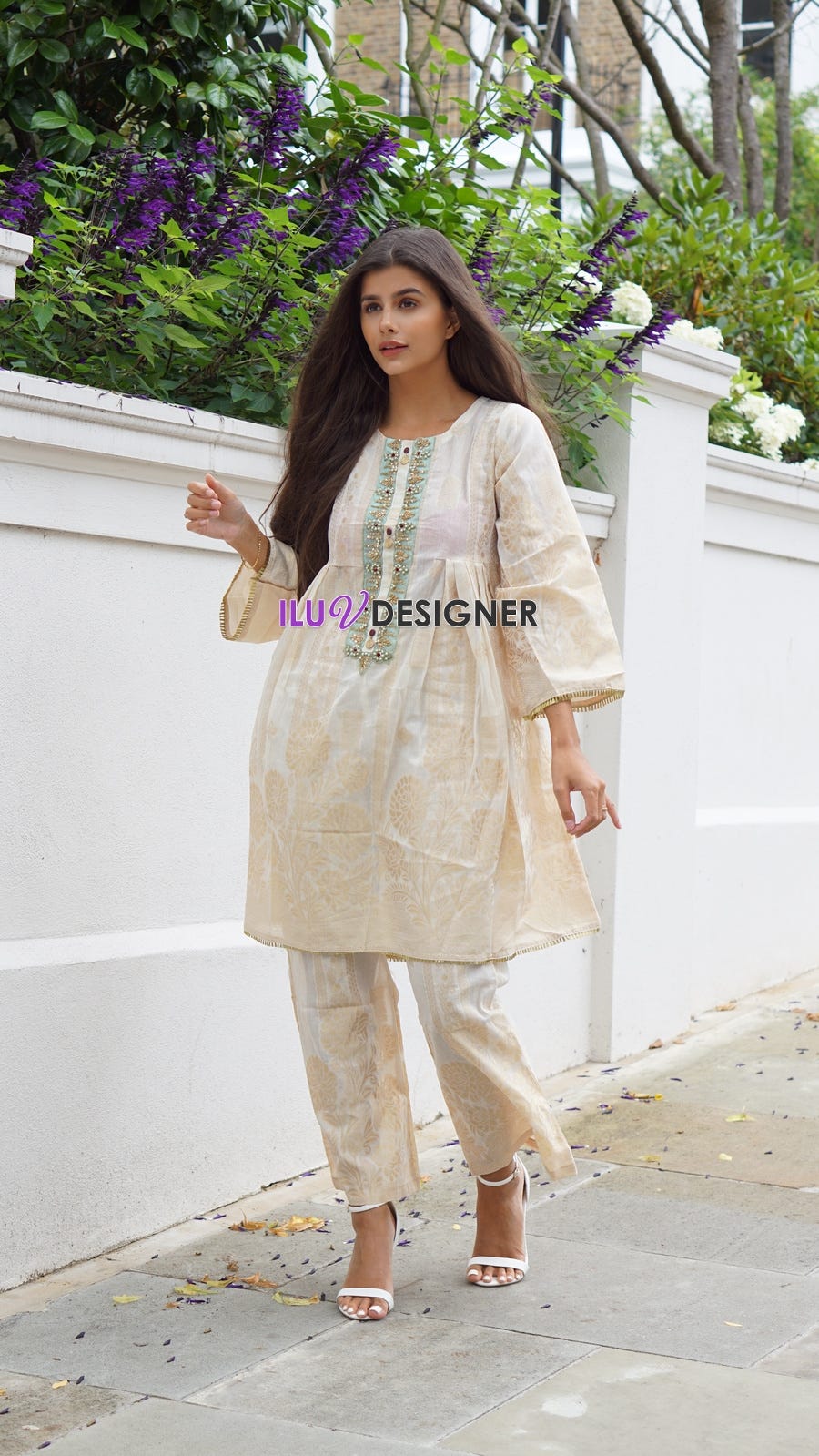 Hand Embroidered Neckline Dress by Sakeena Hasan