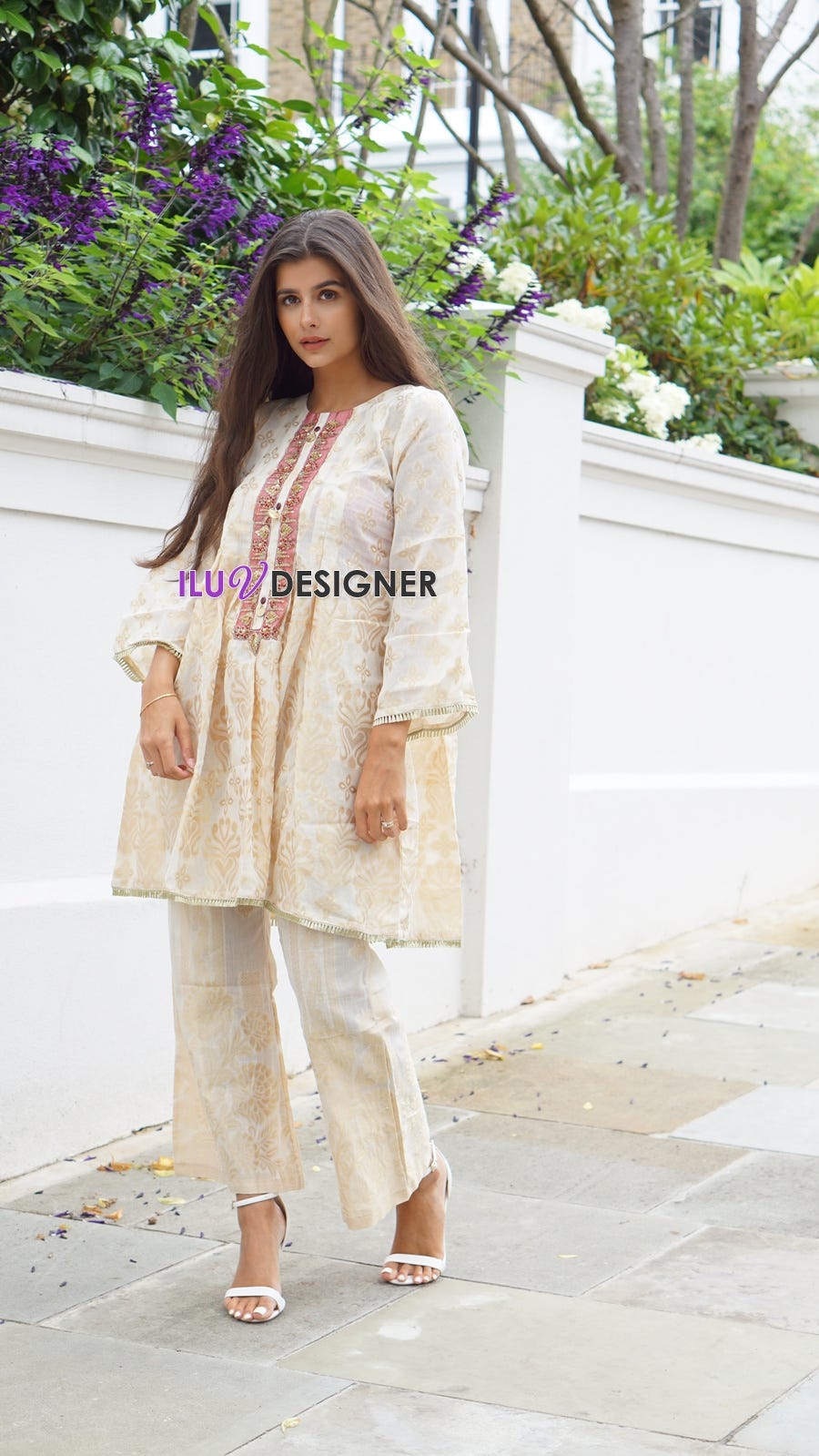 Hand Embroidered Neckline Dress by Sakeena Hasan