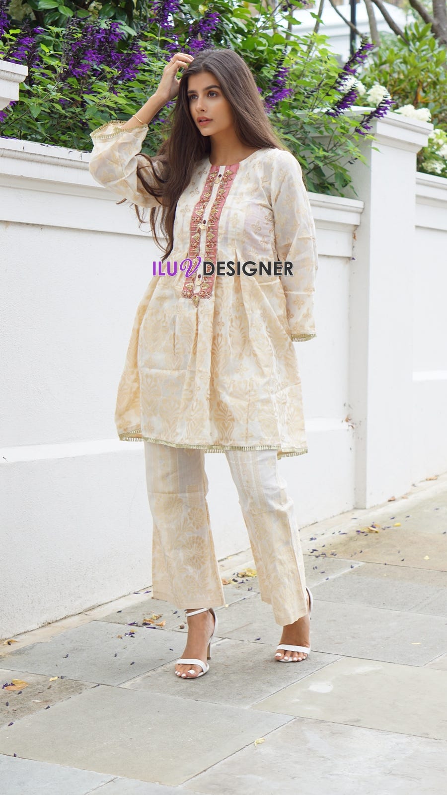 Hand Embroidered Neckline Dress by Sakeena Hasan