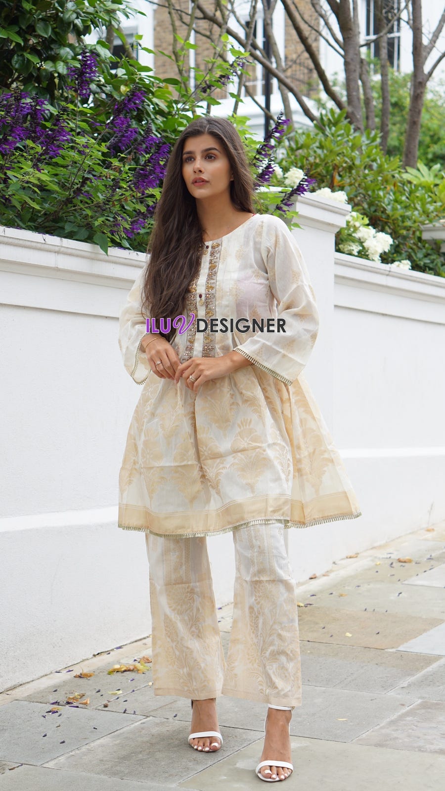Hand Embroidered Neckline Dress by Sakeena Hasan