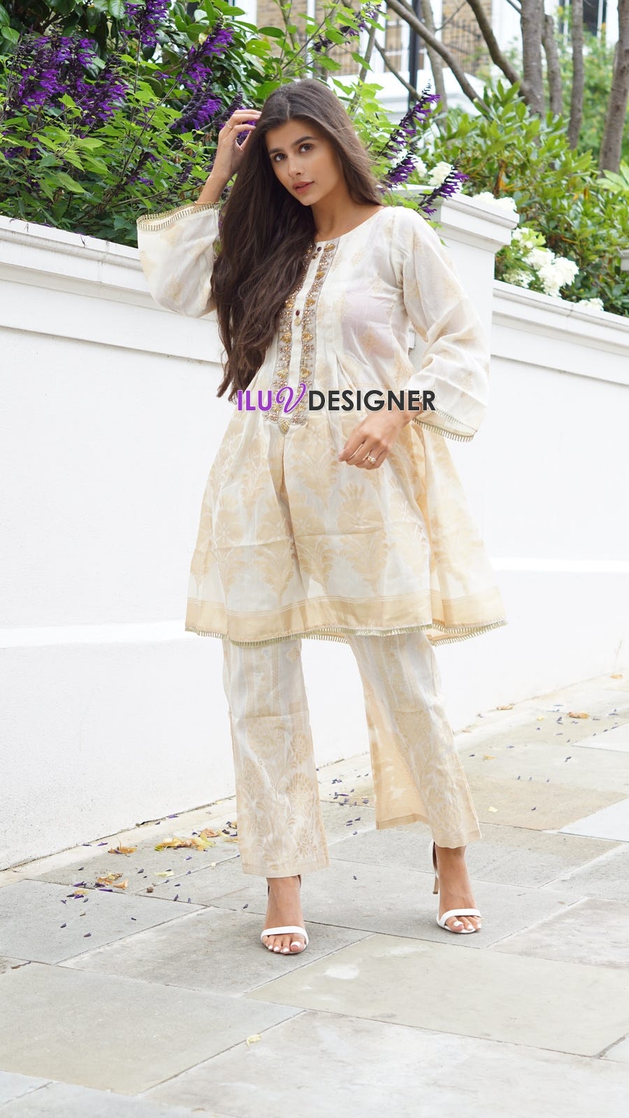 Hand Embroidered Neckline Dress by Sakeena Hasan