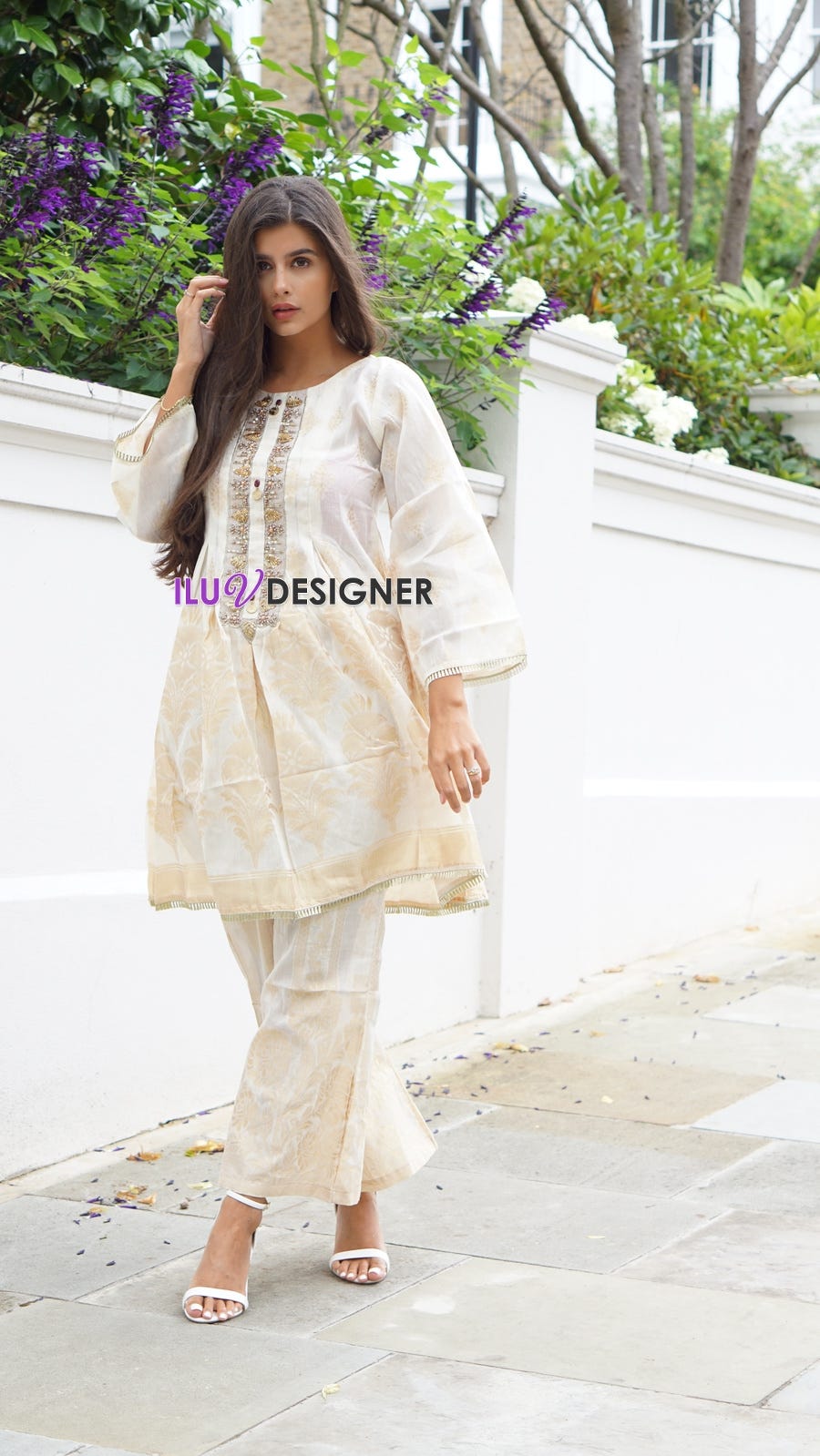 Hand Embroidered Neckline Dress by Sakeena Hasan