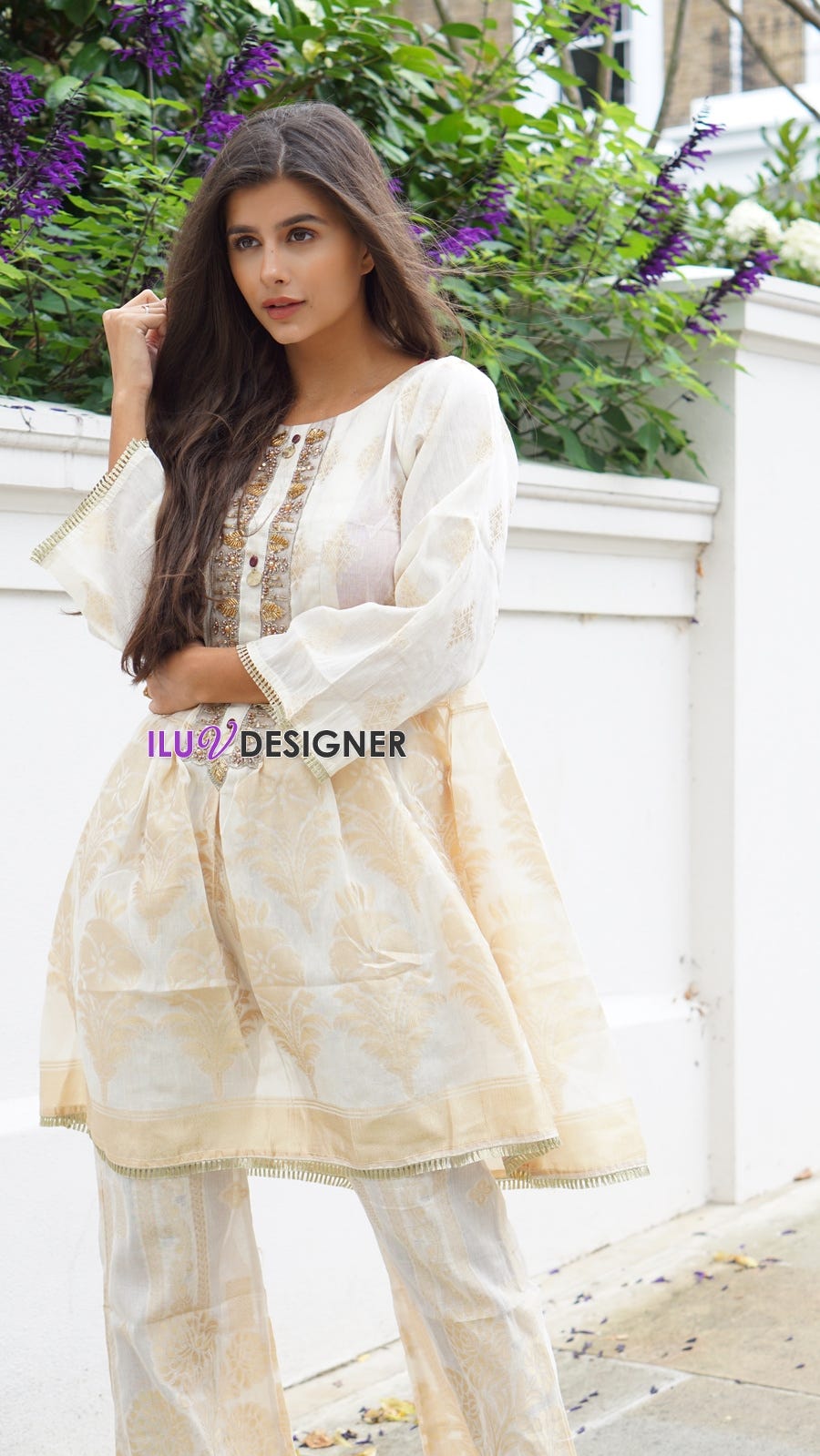 Hand Embroidered Neckline Dress by Sakeena Hasan