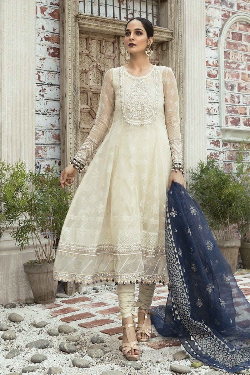 sachin and babi light blue dress Pearl White Floral Dress By Maria B Model# C 1856