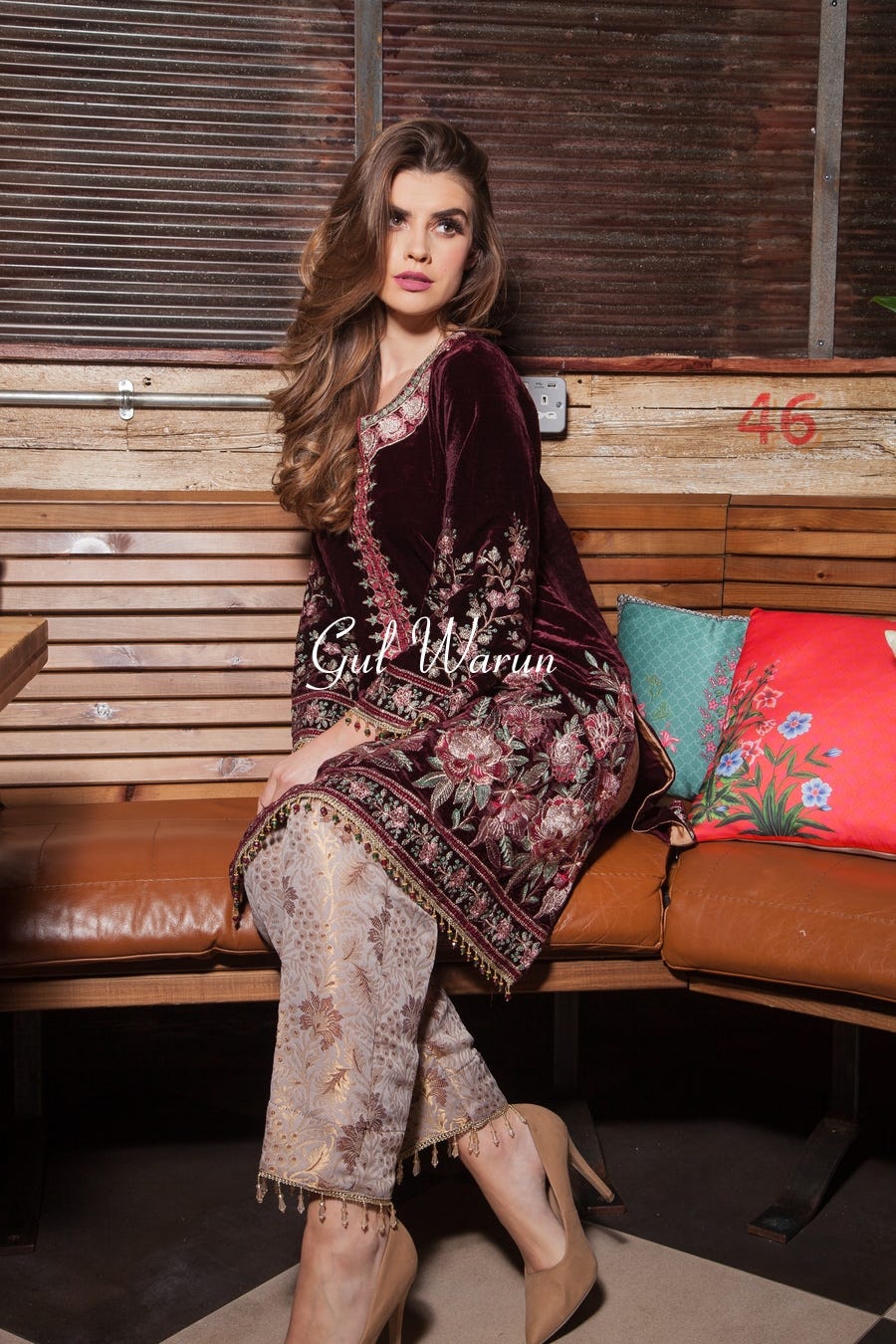 Crimson Luxury Velvet Dress by Gulwarun