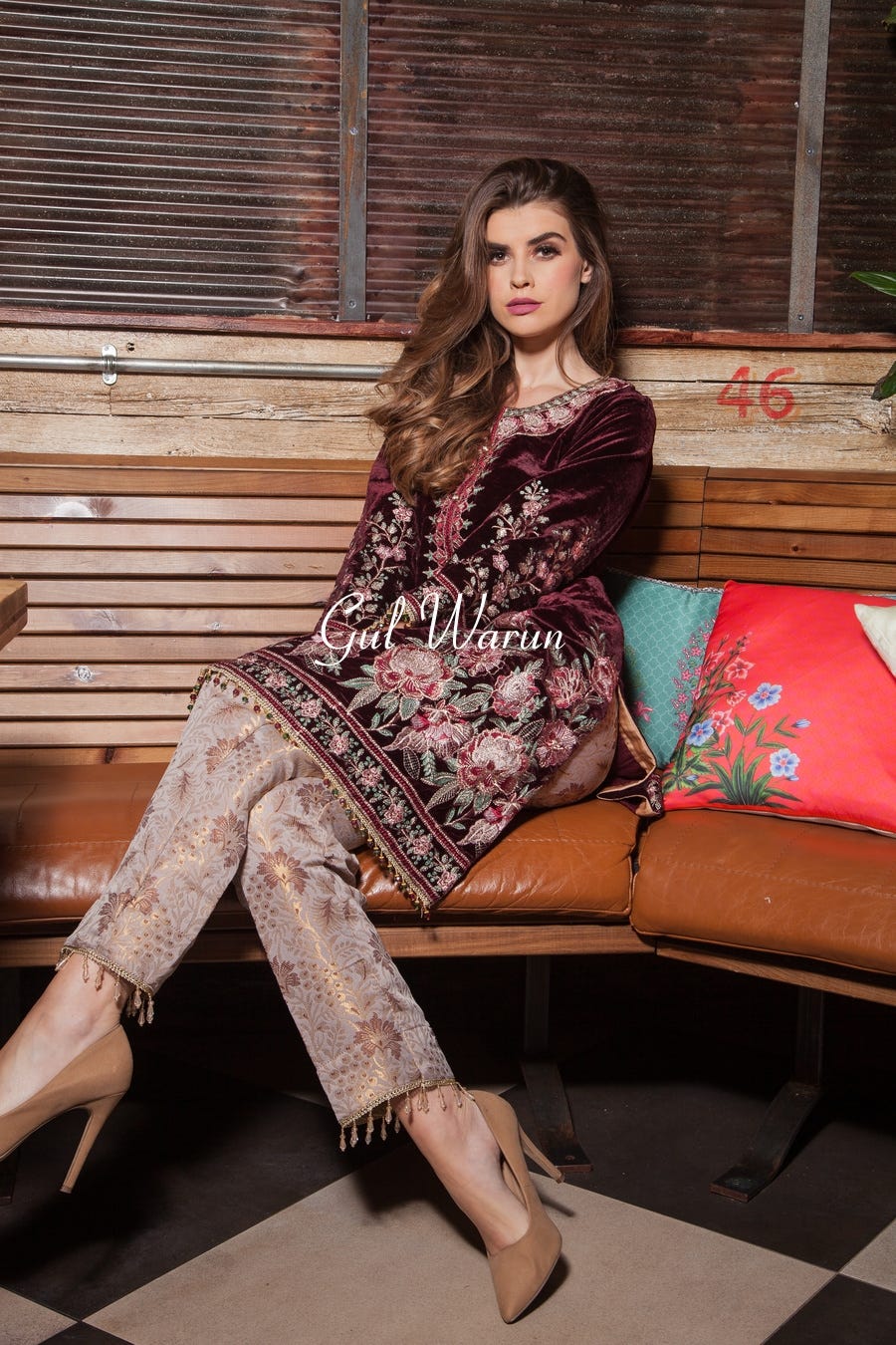 Crimson Luxury Velvet Dress by Gulwarun