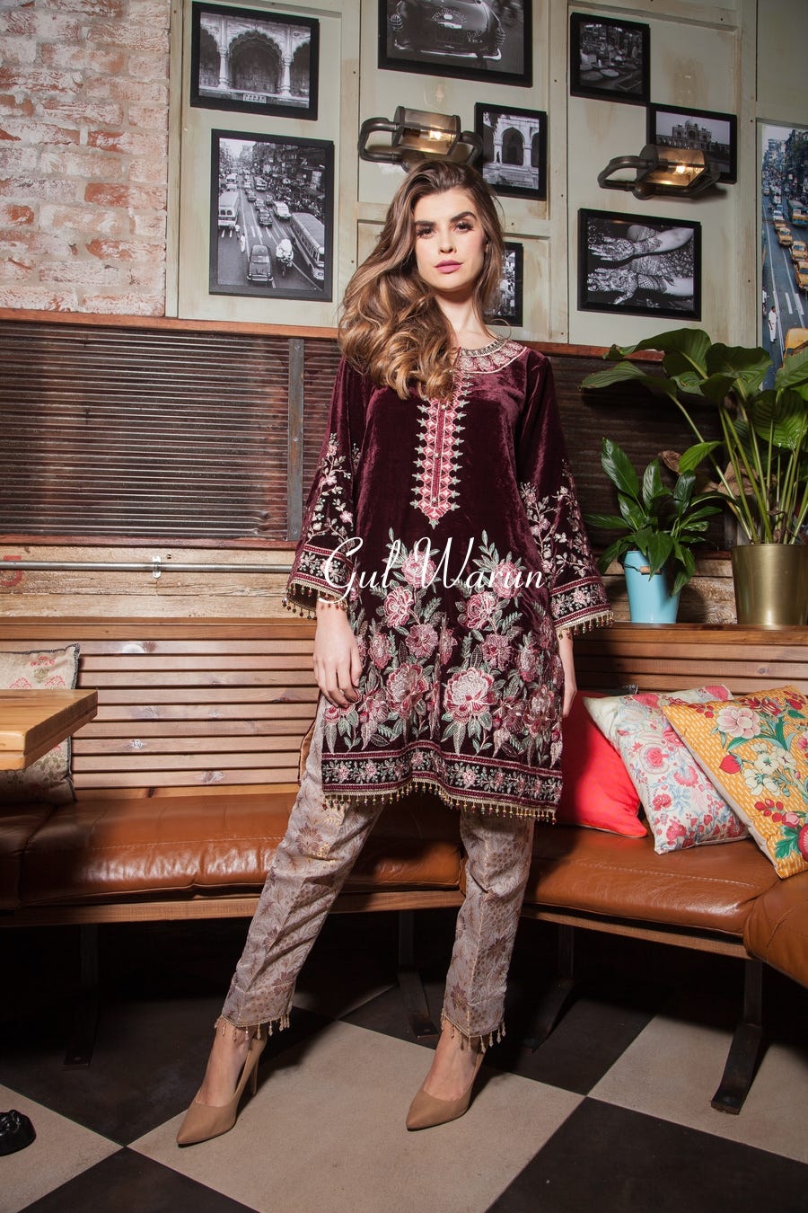 Crimson Luxury Velvet Dress by Gulwarun