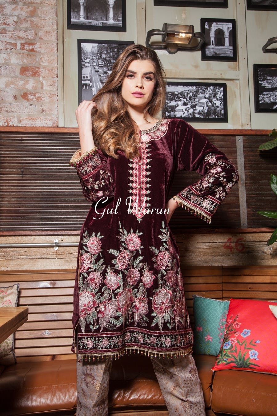 Crimson Luxury Velvet Dress by Gulwarun