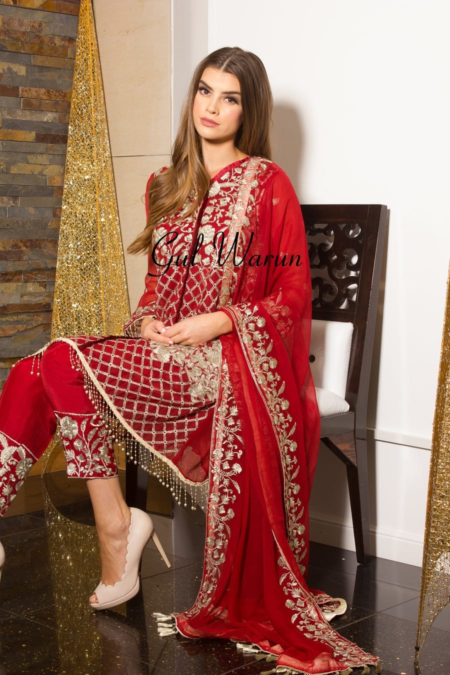 Red Glam Luxury Pret by Gulwarun