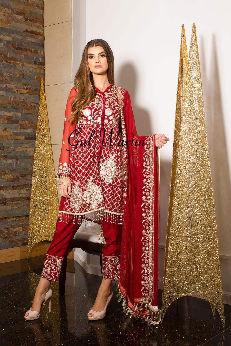 Red Glam Luxury Pret by Gulwarun