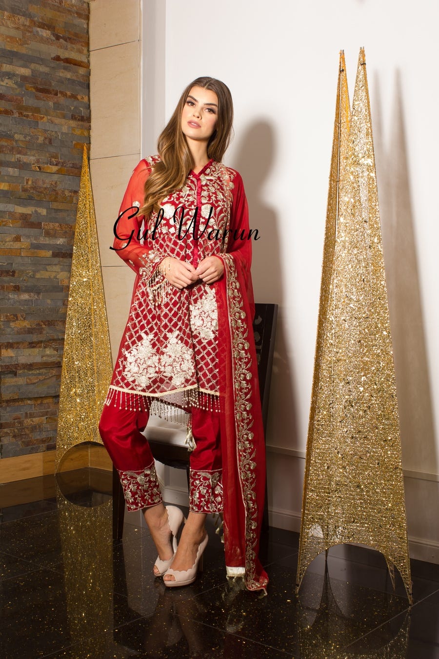 Red Glam Luxury Pret by Gulwarun