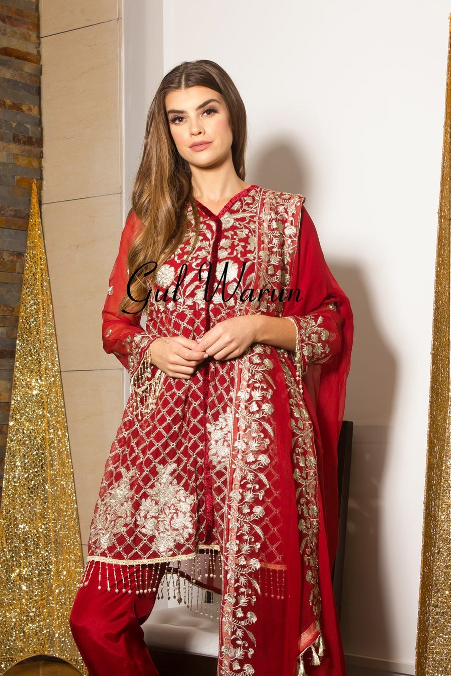 Red Glam Luxury Pret by Gulwarun