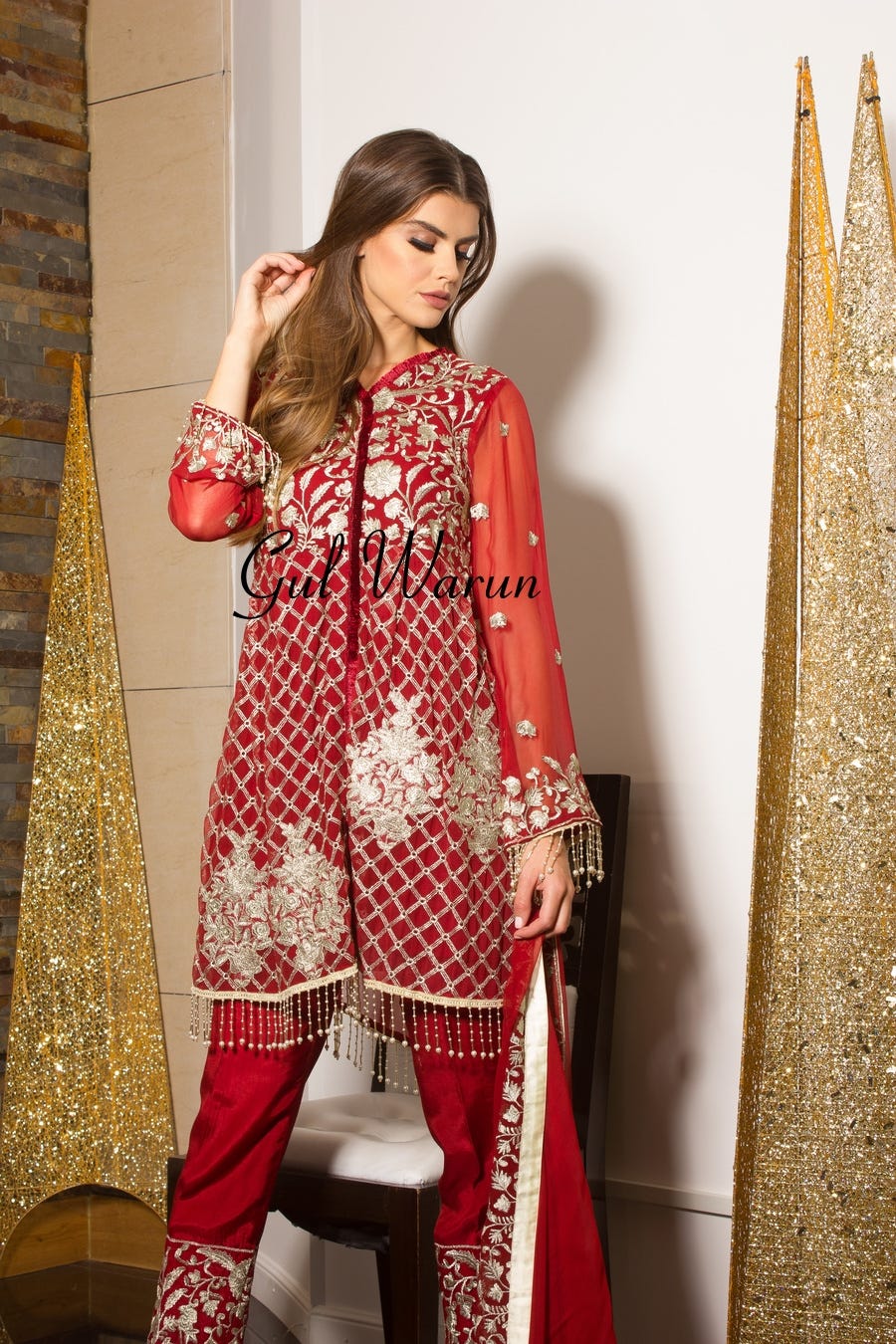 Red Glam Luxury Pret by Gulwarun