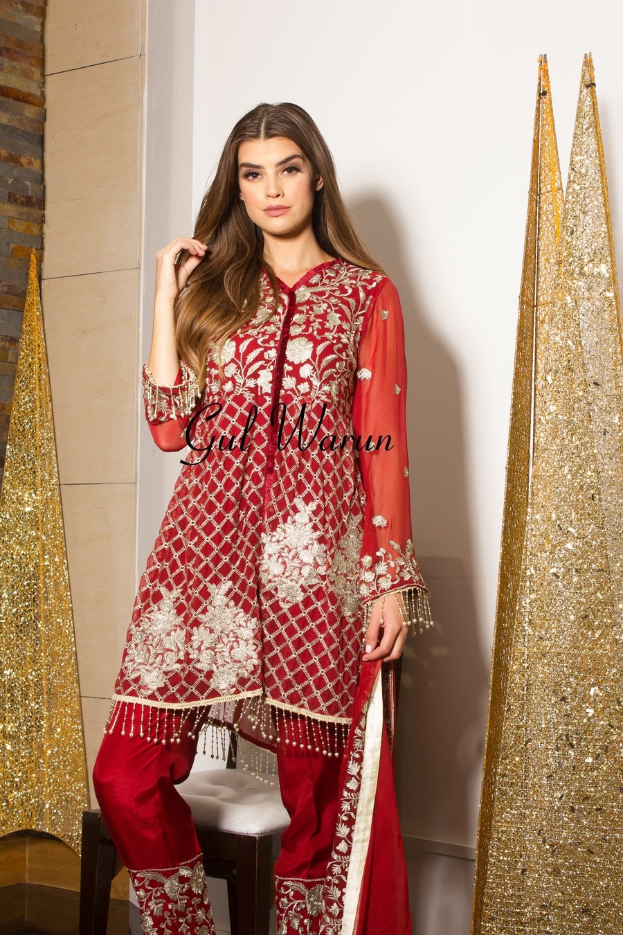Red Glam Luxury Pret by Gulwarun