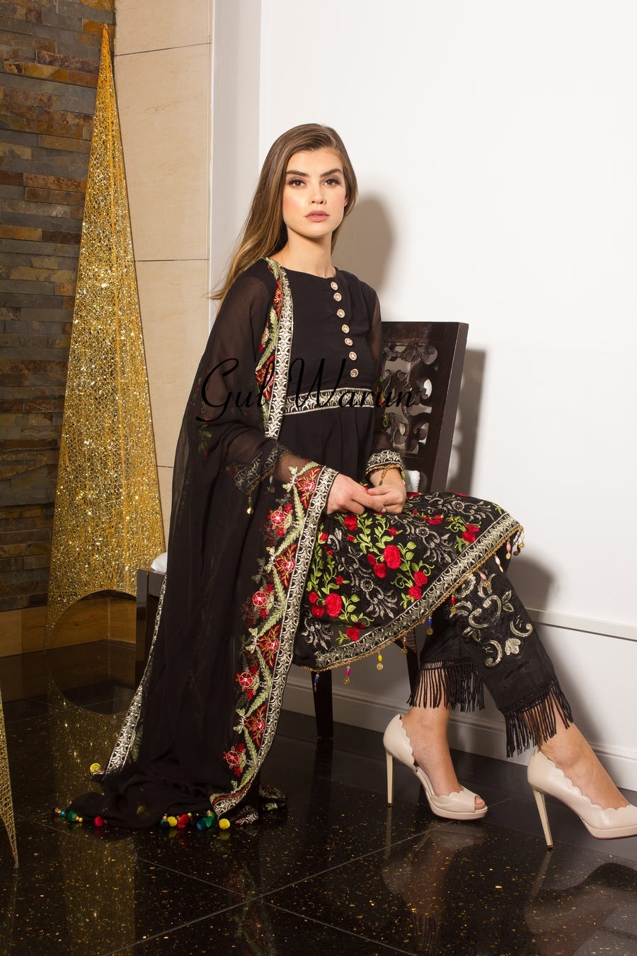 Black floral Luxury Pret by Gulwarun