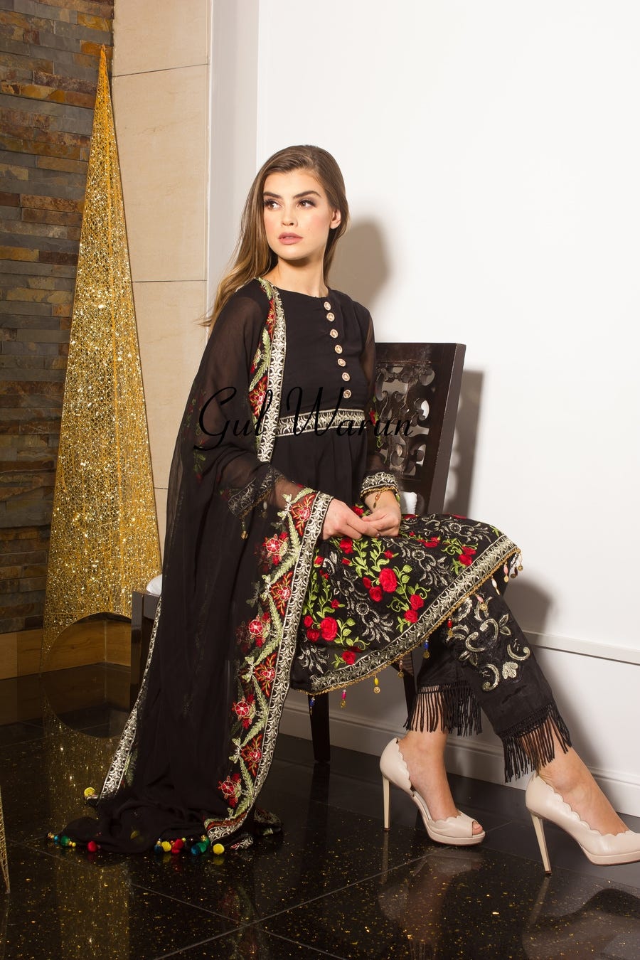 Black floral Luxury Pret by Gulwarun