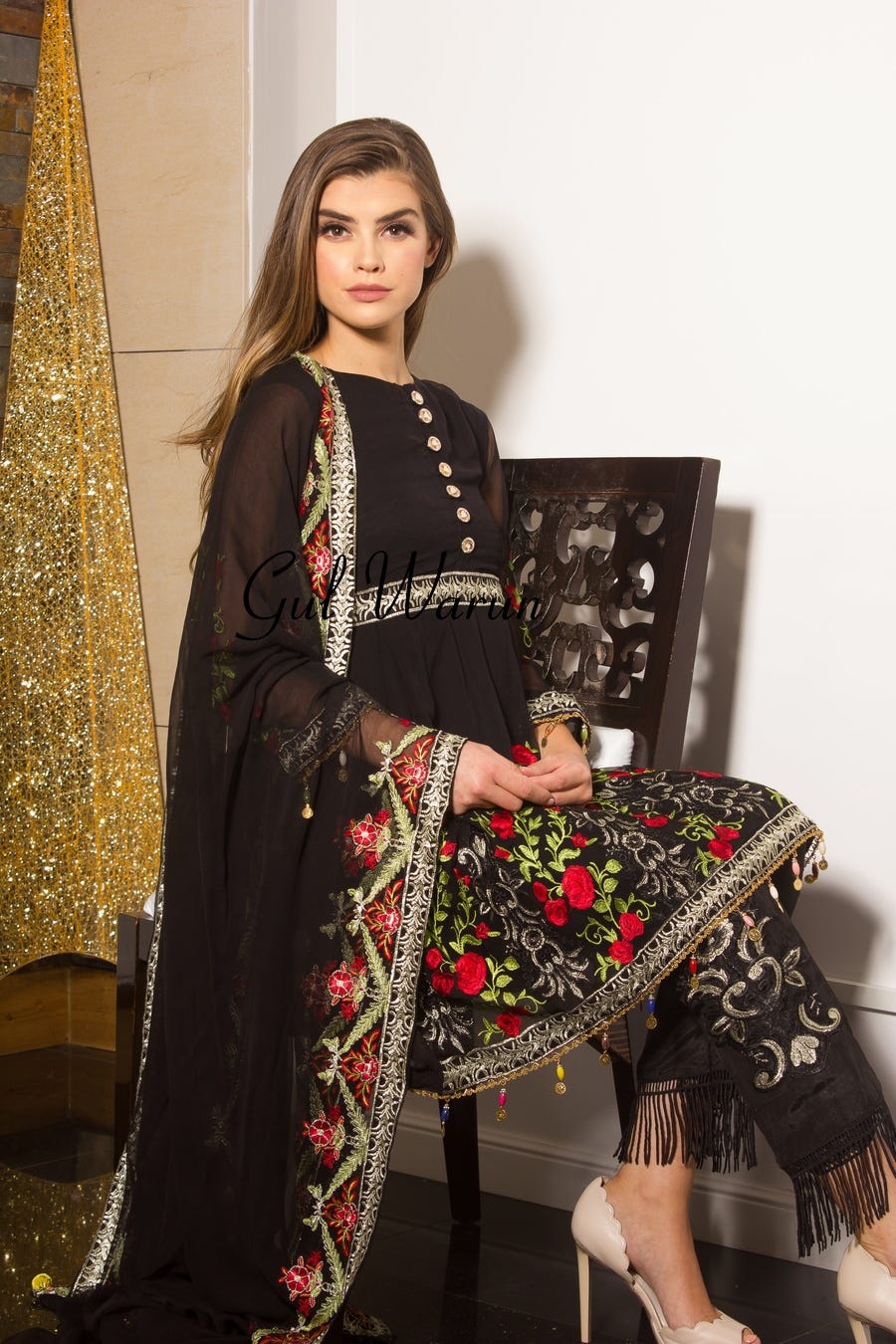 Black floral Luxury Pret by Gulwarun