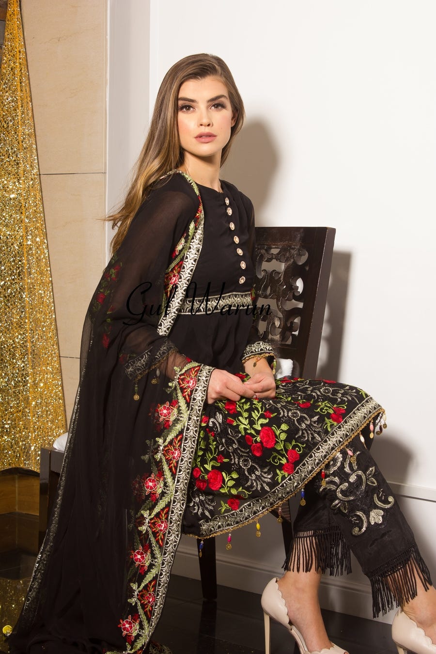 Black floral Luxury Pret by Gulwarun