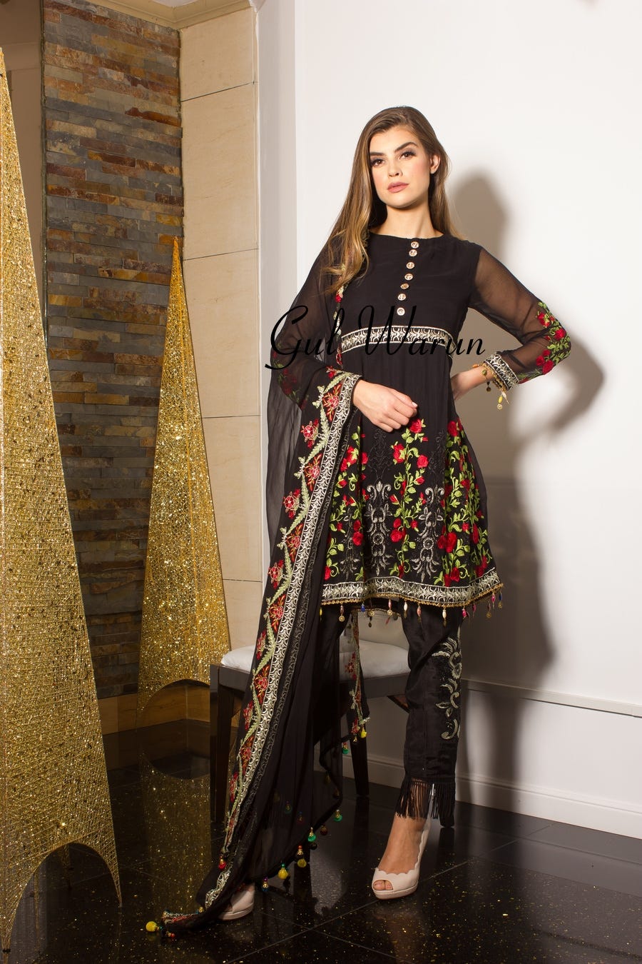 Black floral Luxury Pret by Gulwarun