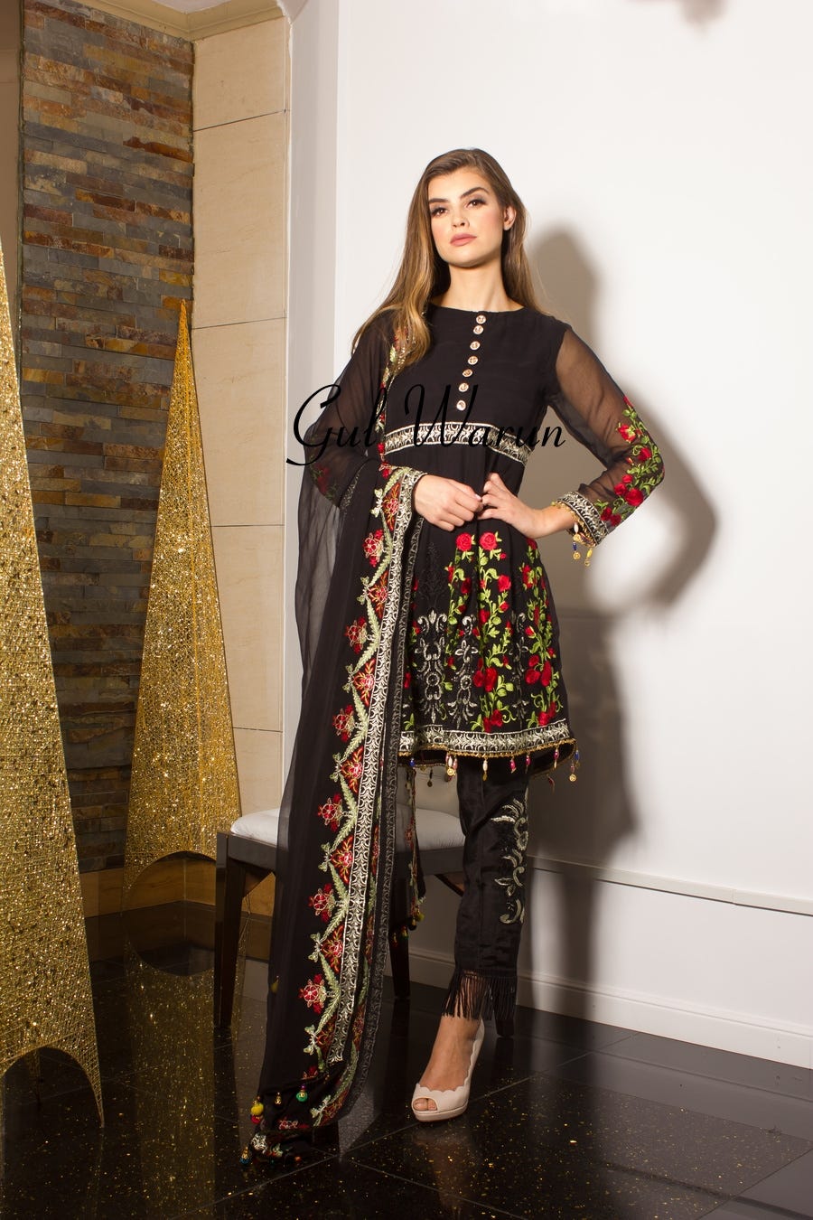 Black floral Luxury Pret by Gulwarun