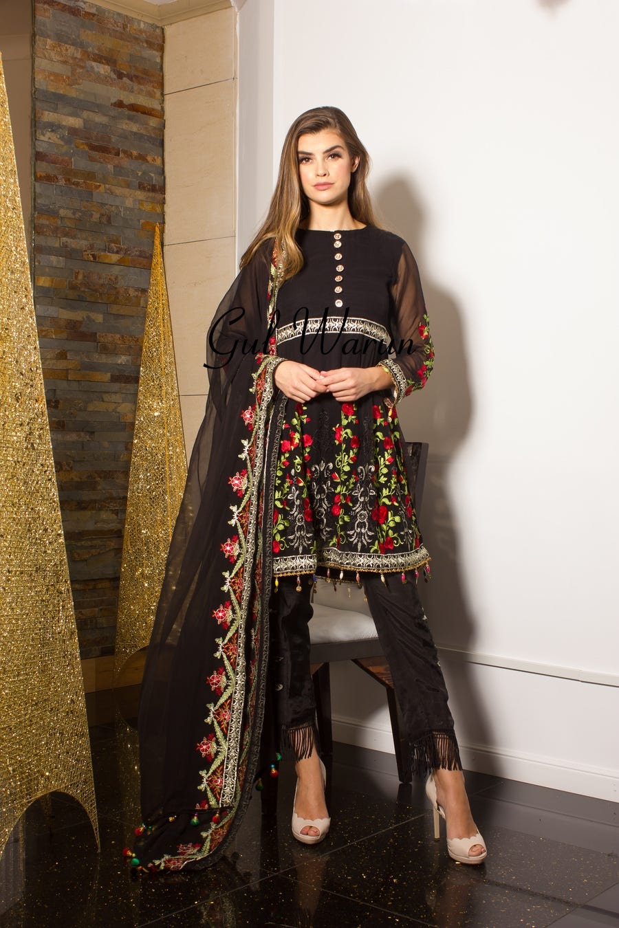 Black floral Luxury Pret by Gulwarun
