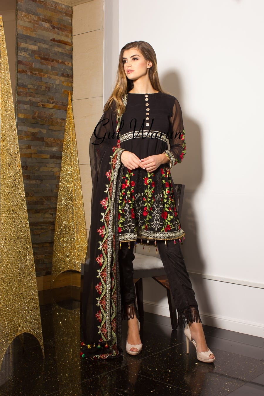 Black floral Luxury Pret by Gulwarun