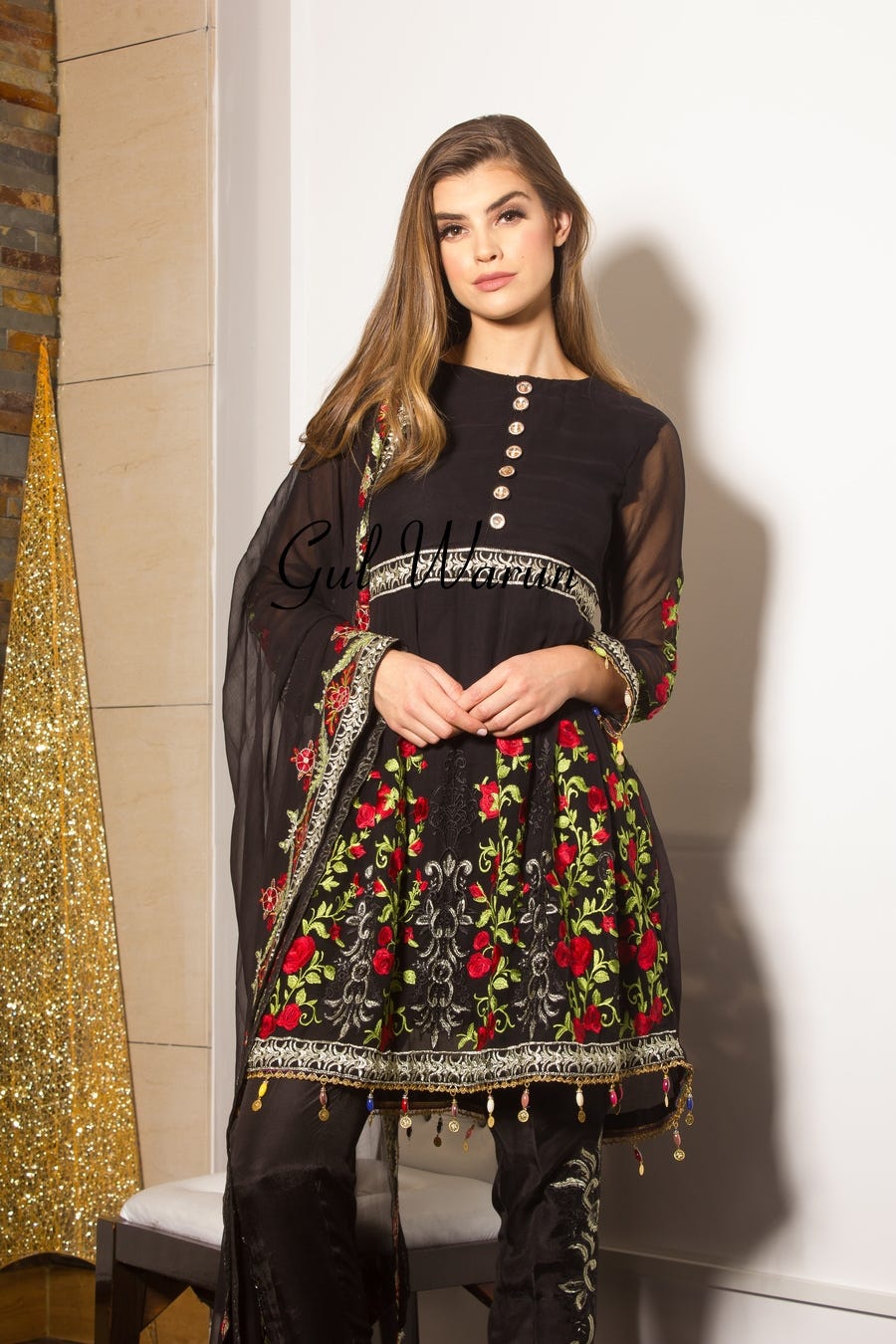 Black floral Luxury Pret by Gulwarun