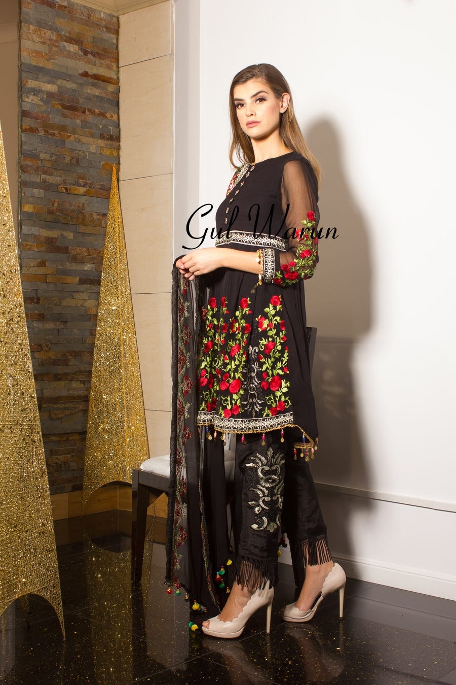 Black floral Luxury Pret by Gulwarun