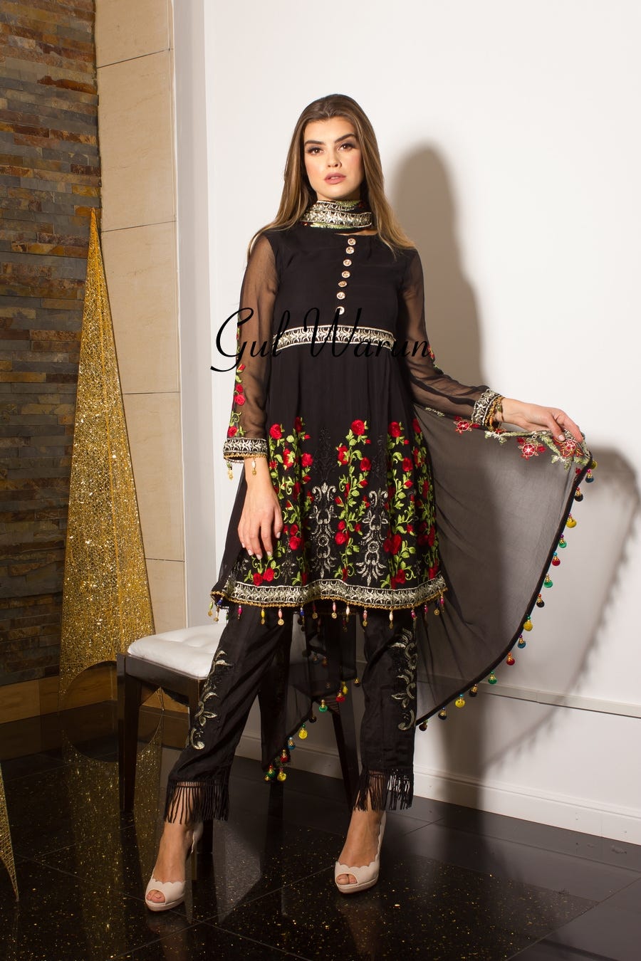 Black floral Luxury Pret by Gulwarun