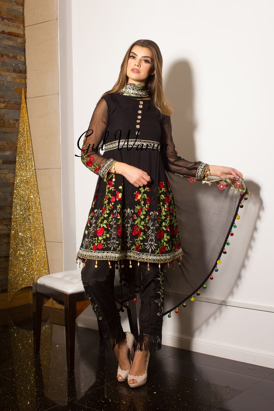 Black floral Luxury Pret by Gulwarun
