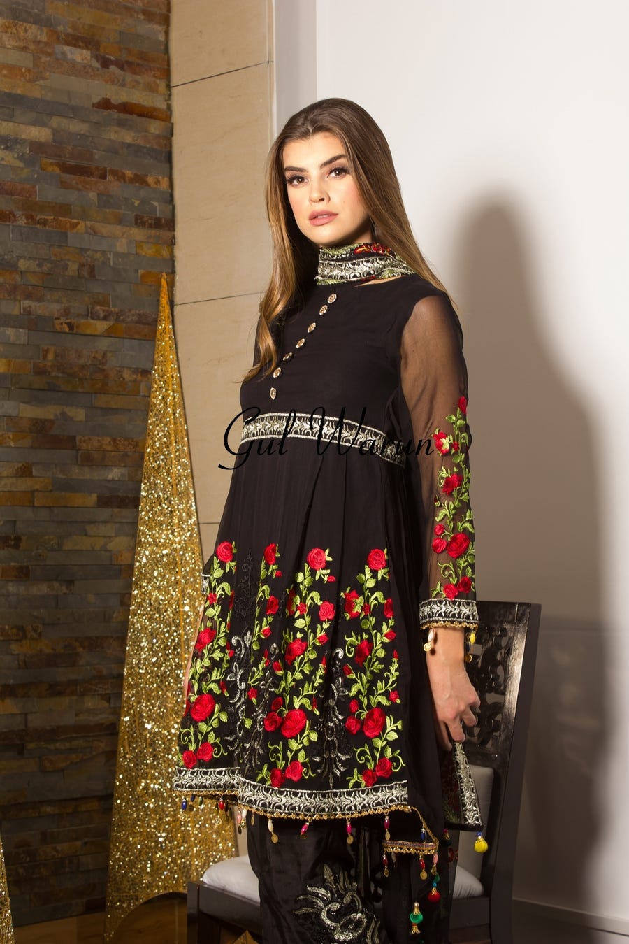 Black floral Luxury Pret by Gulwarun