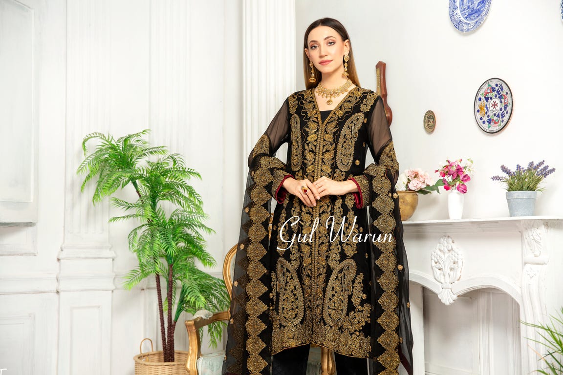 Gulwarun Formal Ready to Wear Chiffon Embroidered Dress 09