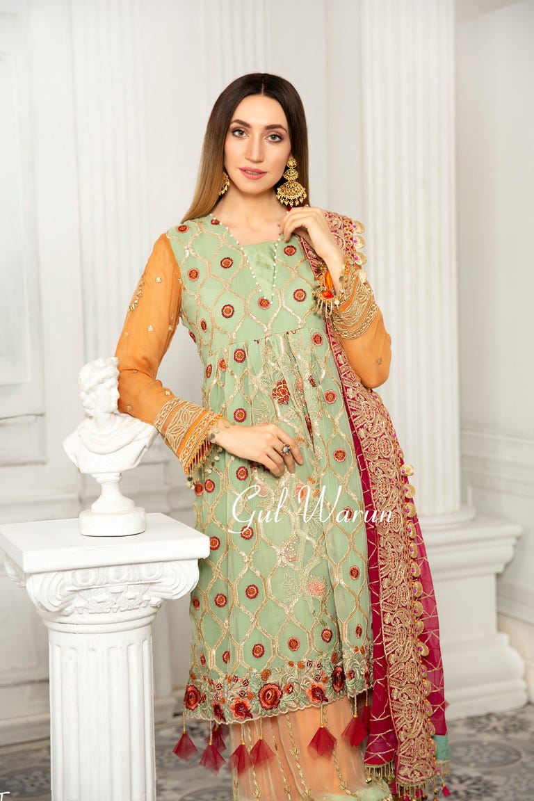 Gulwarun Formal Ready to Wear Chiffon Embroidered Dress 7