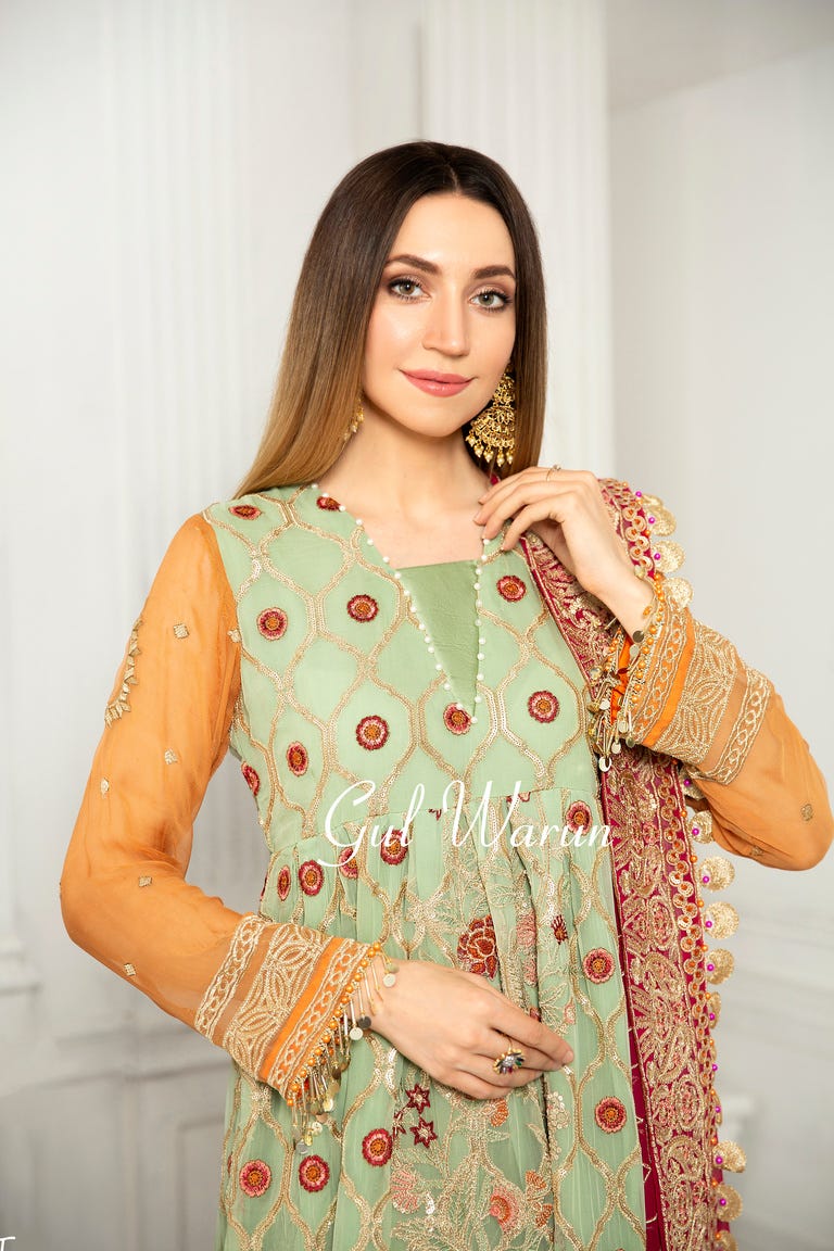 Gulwarun Formal Ready to Wear Chiffon Embroidered Dress 7
