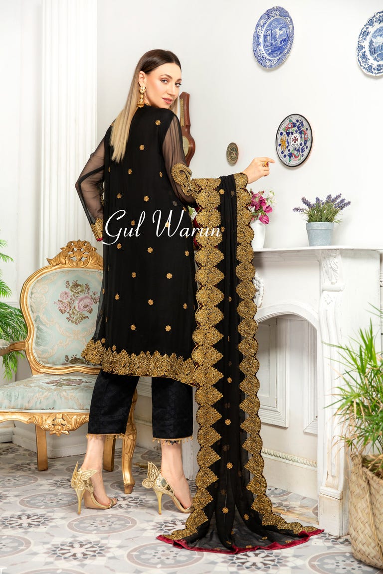 Gulwarun Formal Ready to Wear Chiffon Embroidered Dress 09