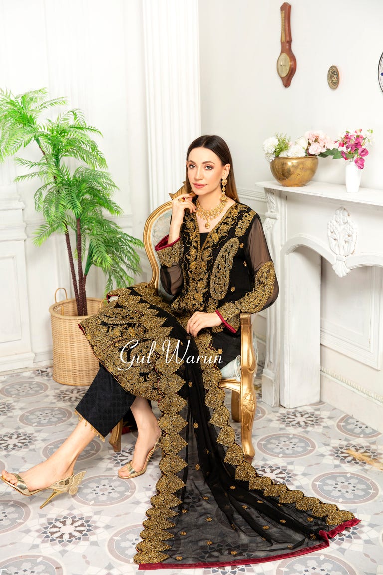 Gulwarun Formal Ready to Wear Chiffon Embroidered Dress 09