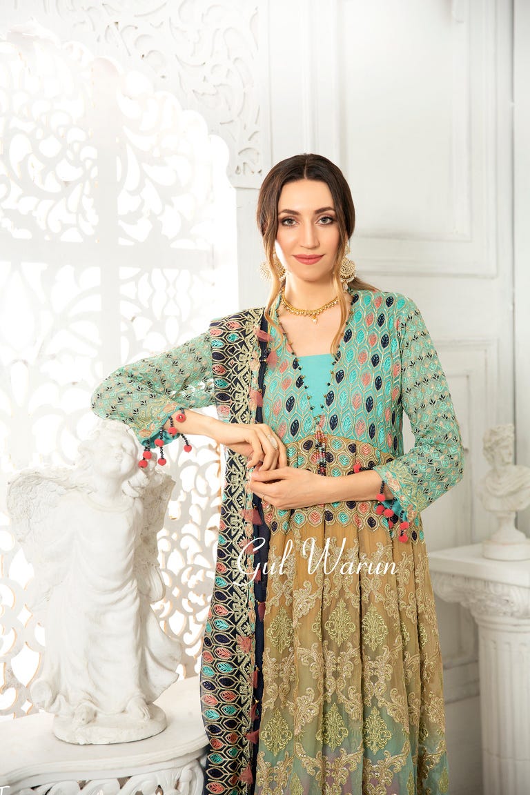 Gulwarun Formal Ready to Wear Chiffon Embroidered Dress 06