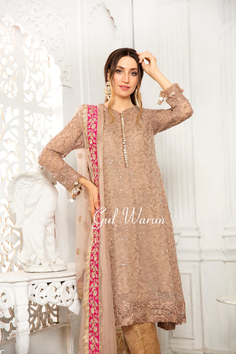 Gulwarun Formal Ready to Wear Chiffon Embroidered Dress 02