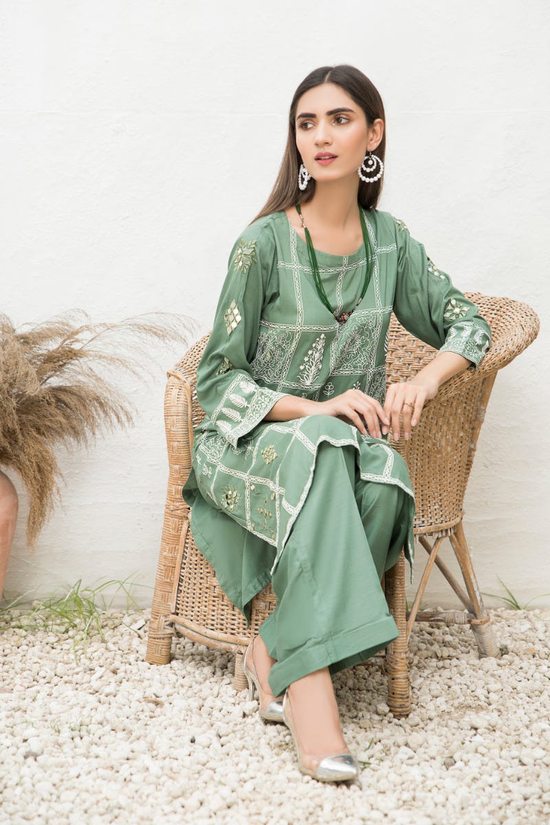 Winter 2 Pcs Linen Embroidered Dress by Hemline 06