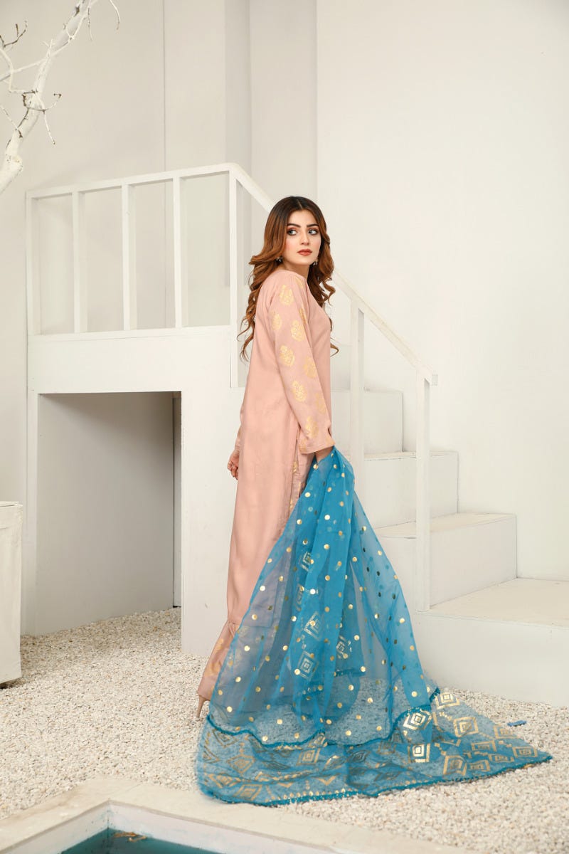 Rangoli 3pc Viscose Dress with Gold Print Scarf 04