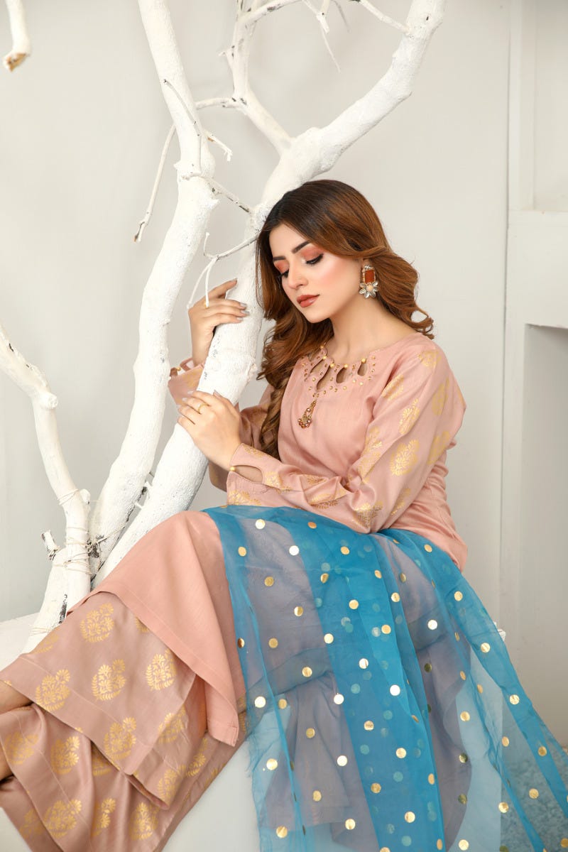 Rangoli 3pc Viscose Dress with Gold Print Scarf 04