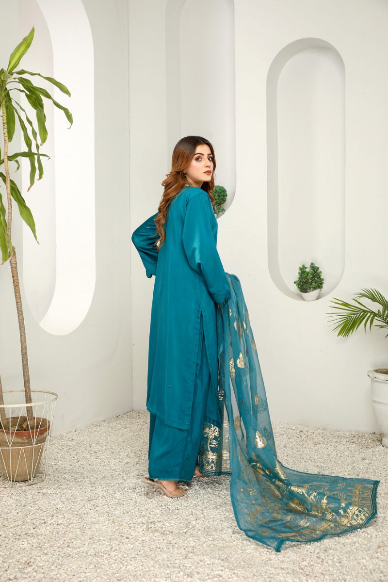 Rangoli 3pc Viscose Dress with Gold Print Scarf 05