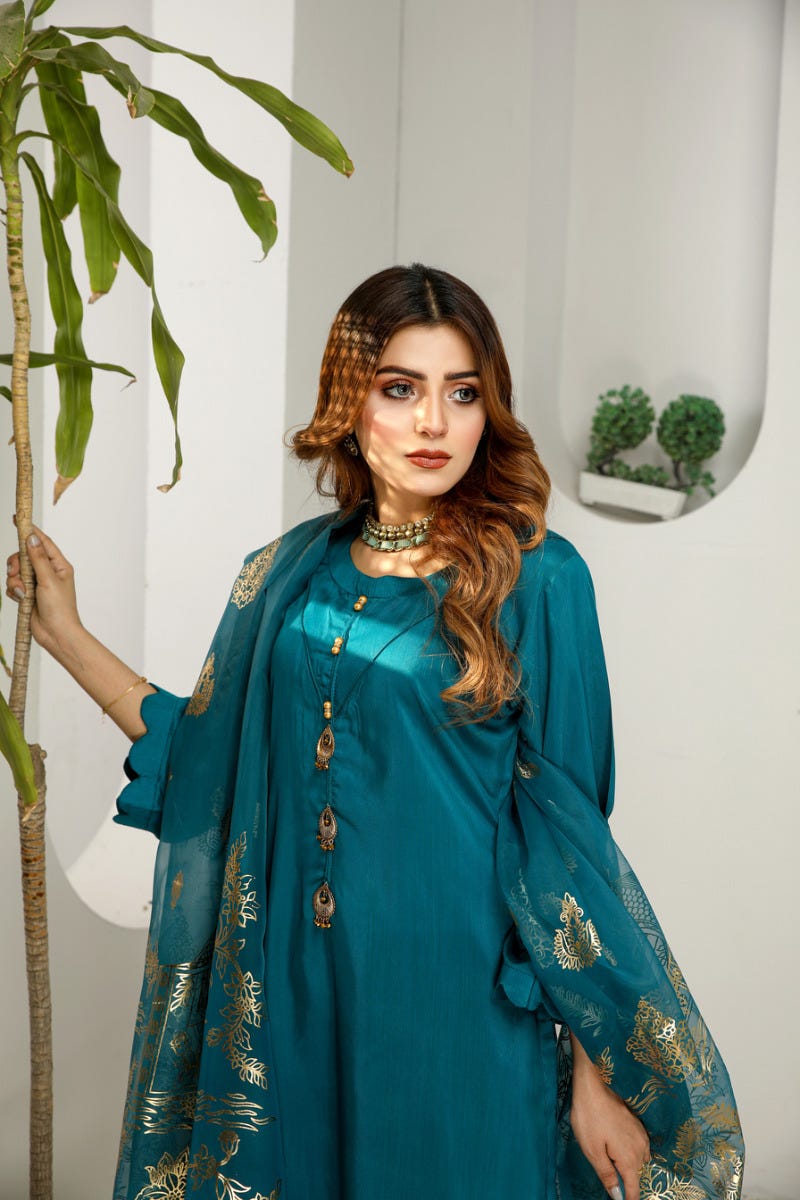 Rangoli 3pc Viscose Dress with Gold Print Scarf 05