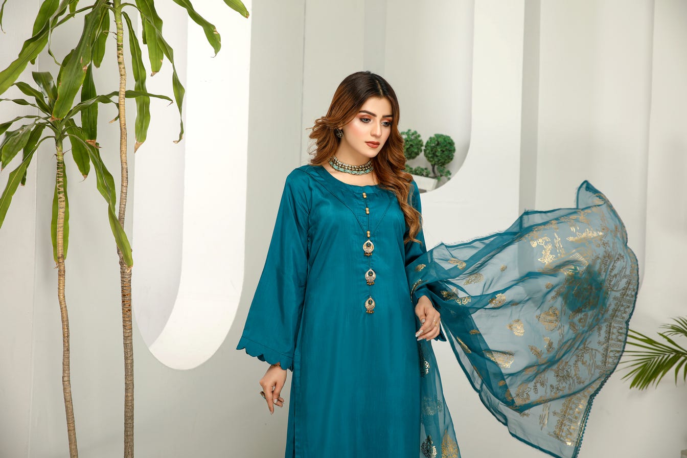 Rangoli 3pc Viscose Dress with Gold Print Scarf 05