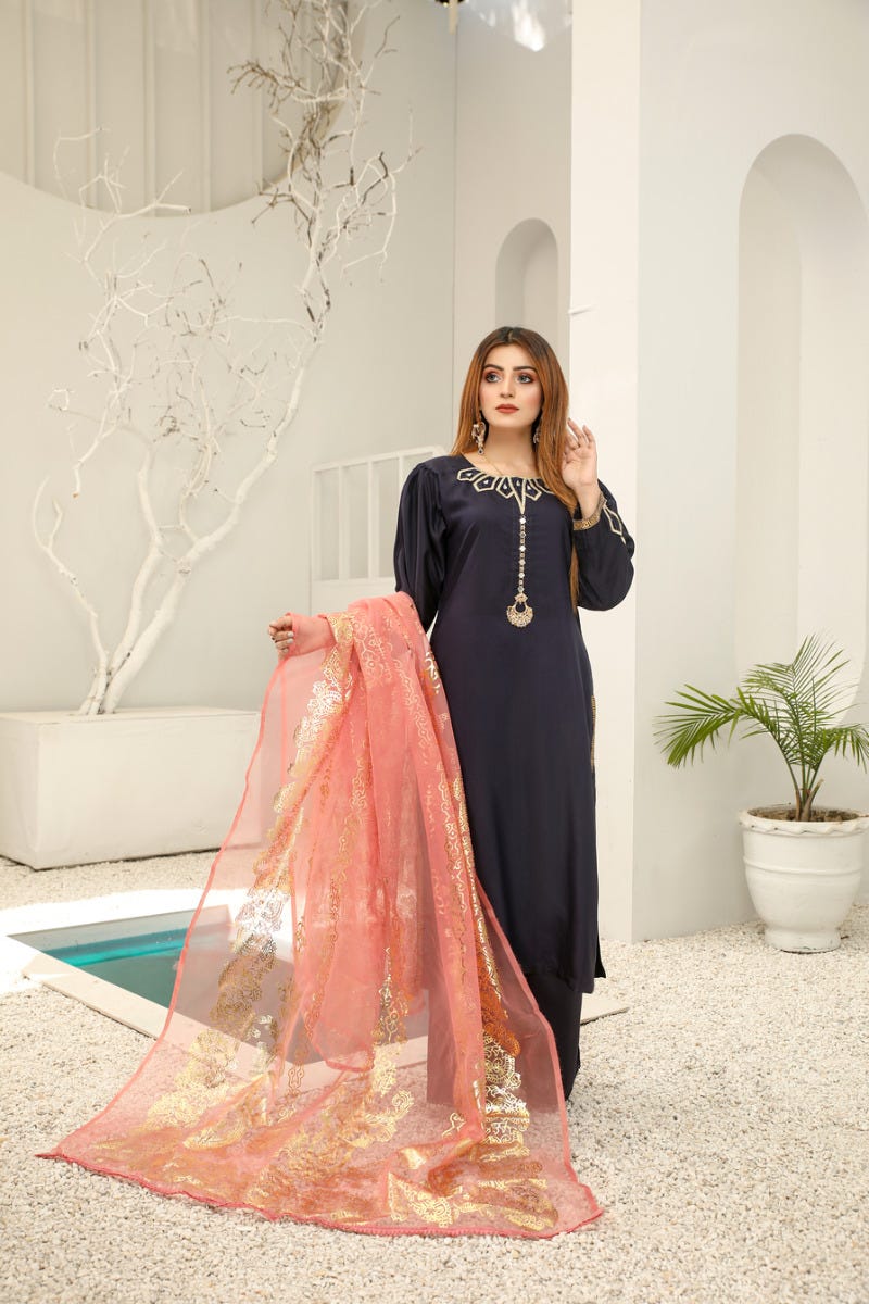 Rangoli 3pc Viscose Dress with Gold Print Scarf 01