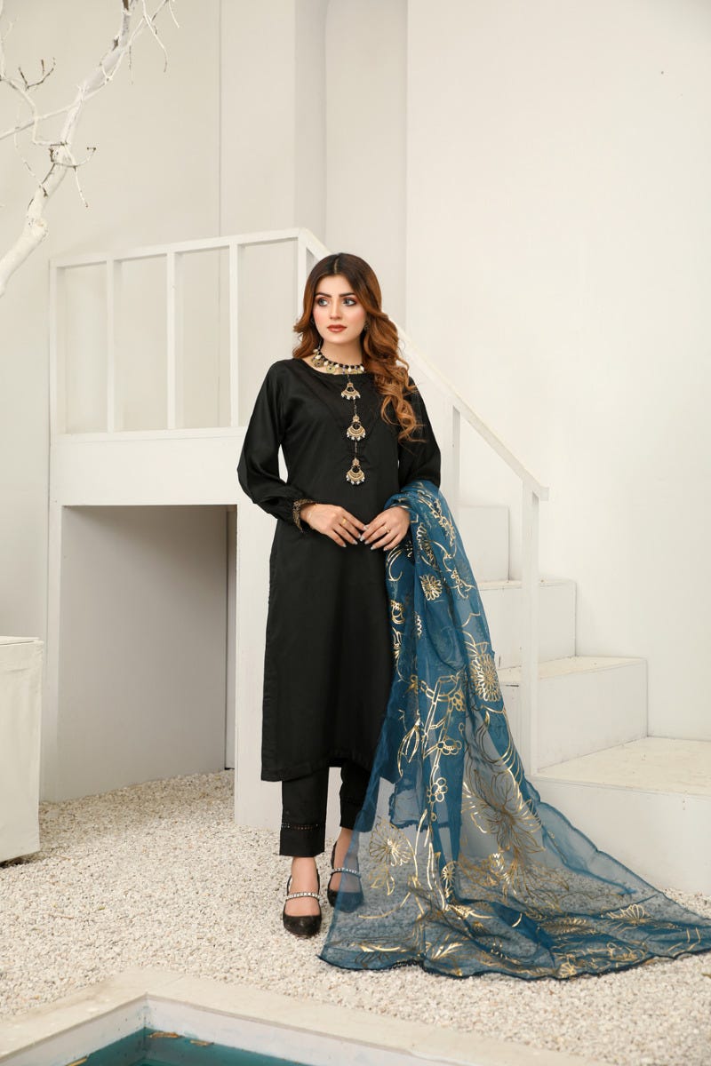 Rangoli 3pc Viscose Dress with Gold Print Scarf 03