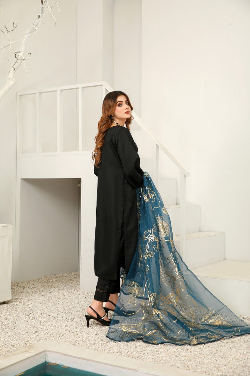 Rangoli 3pc Viscose Dress with Gold Print Scarf 03