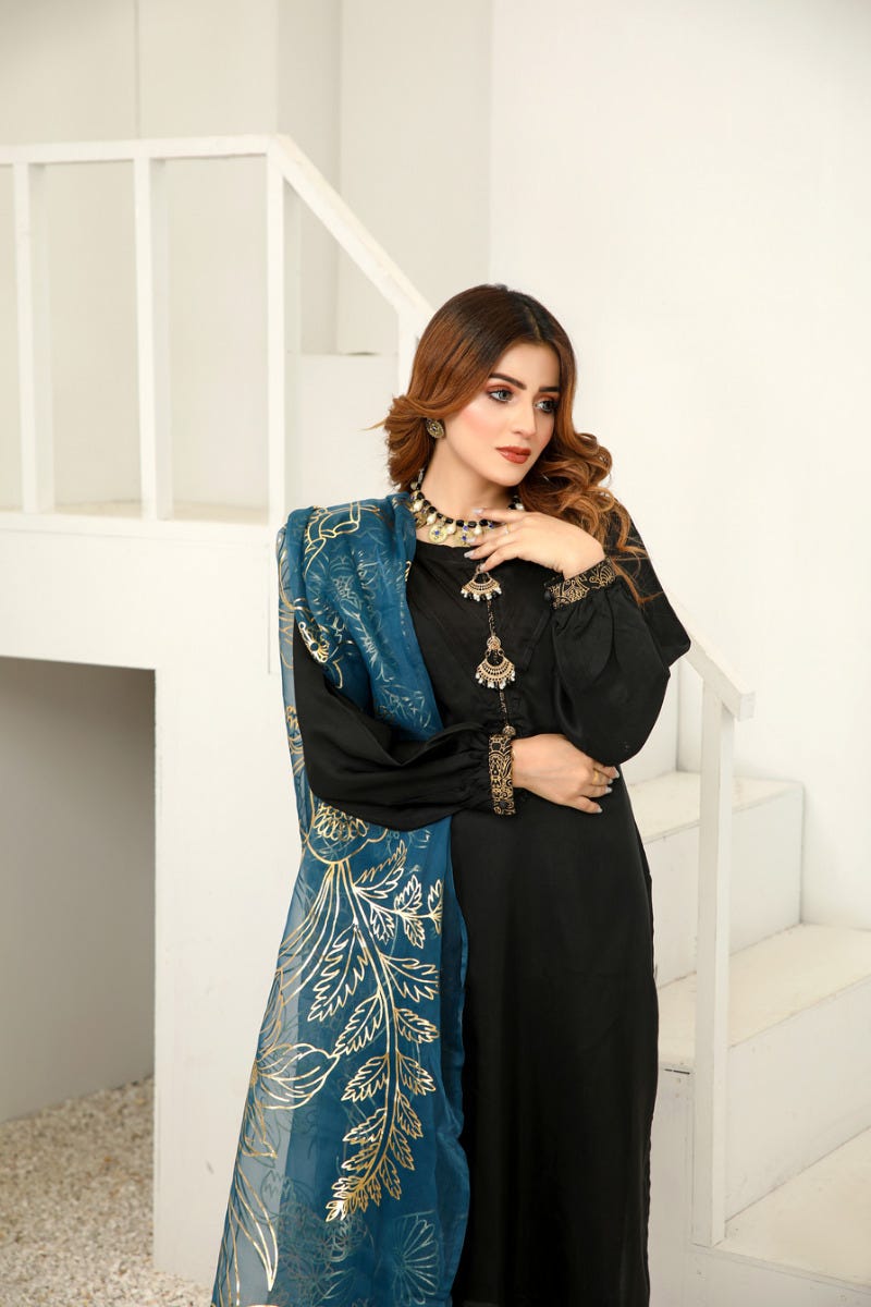 Rangoli 3pc Viscose Dress with Gold Print Scarf 03