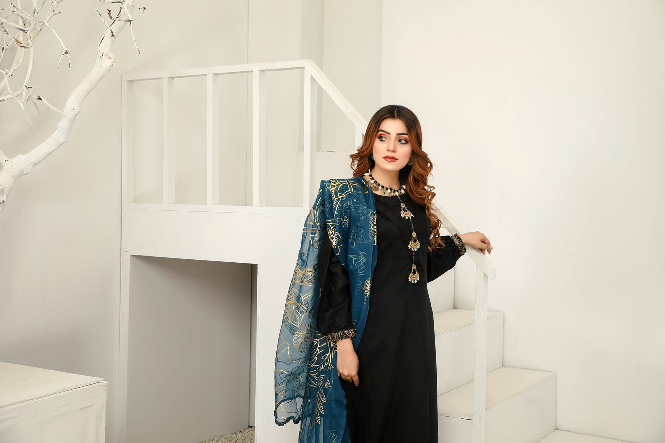Rangoli 3pc Viscose Dress with Gold Print Scarf 03